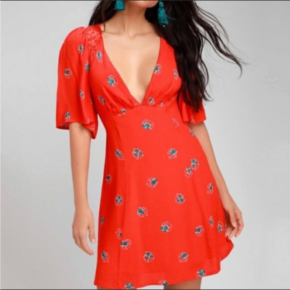 Free People Mockingbird Mini Dress Hot Cherry Size 0
